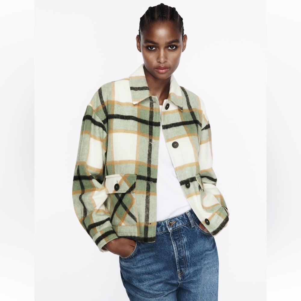 Zara NWT Patch Pocket Plaid Overshirt/Jacket size XL